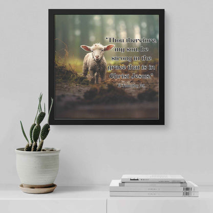 Lamb In The Forest 2 Timothy 2:1 Square Framed Christian Art Print
