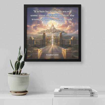 Sounding the Trumpet Christian Square Framed Art Wall Art Scripture Ezekiel 33:3