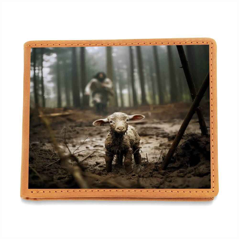 Jesus Running Towards Lamb Christian Leather Wallet