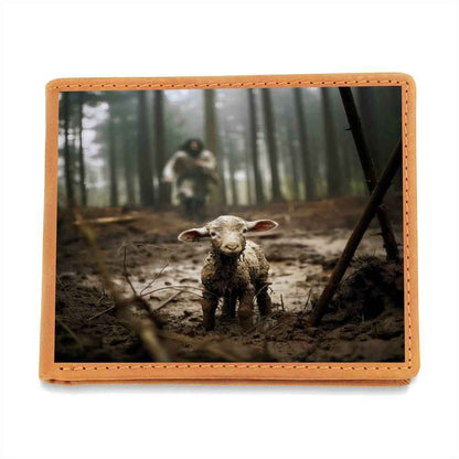 Jesus Running Towards Lamb Christian Leather Wallet