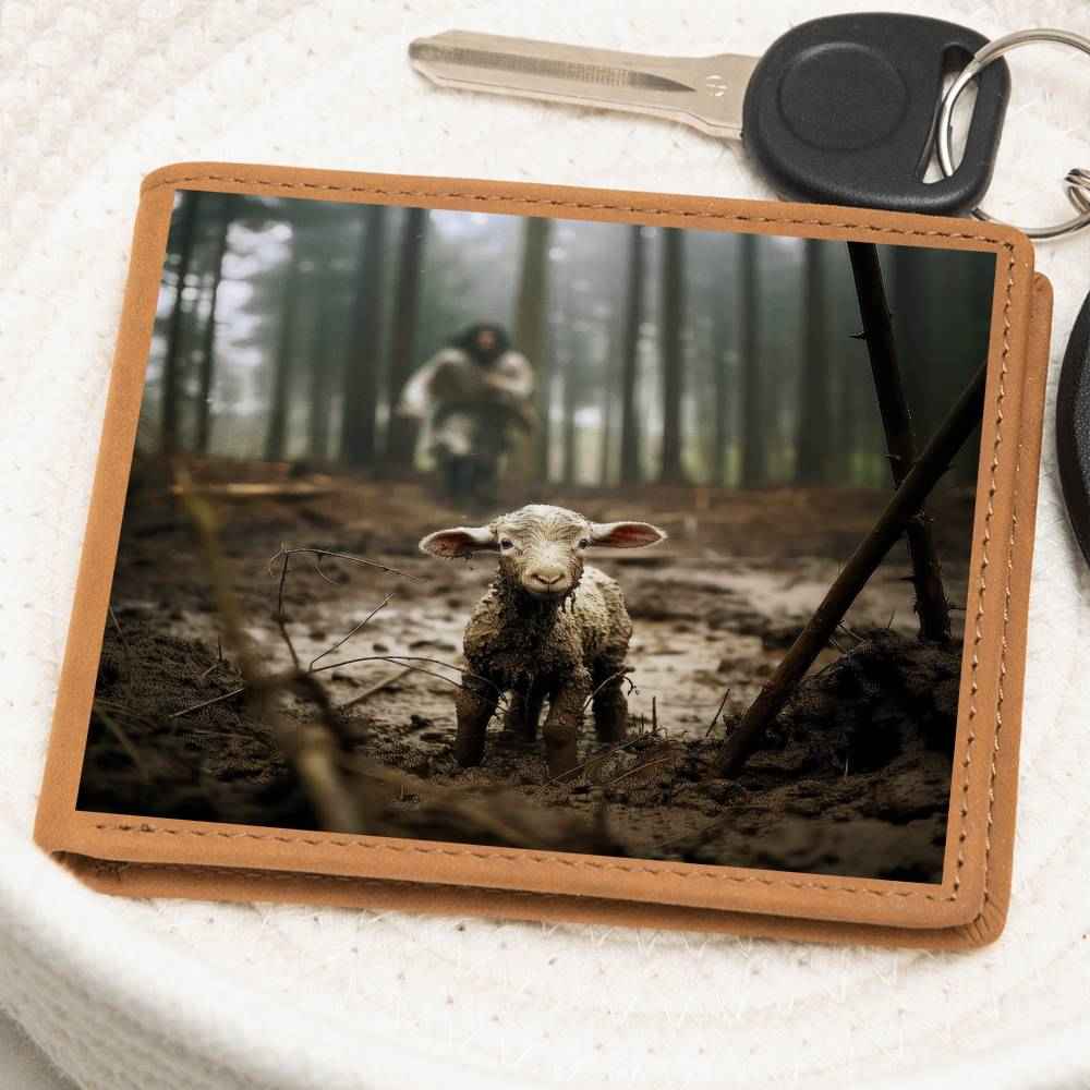 Jesus Running Towards Lamb Christian Leather Wallet