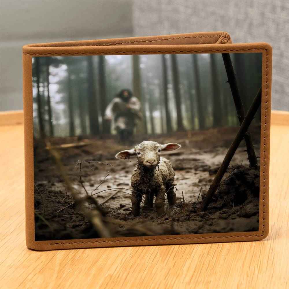 Jesus Running Towards Lamb Christian Leather Wallet