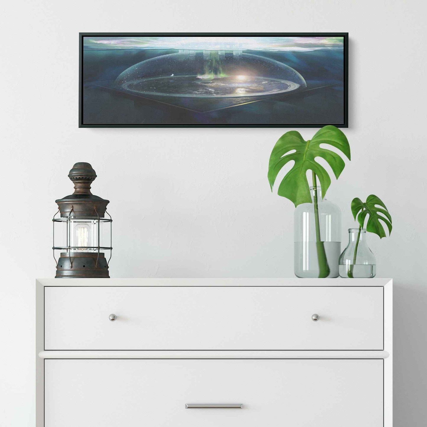 Flat Earth With Firmament Panoramic Framed Canvas Print