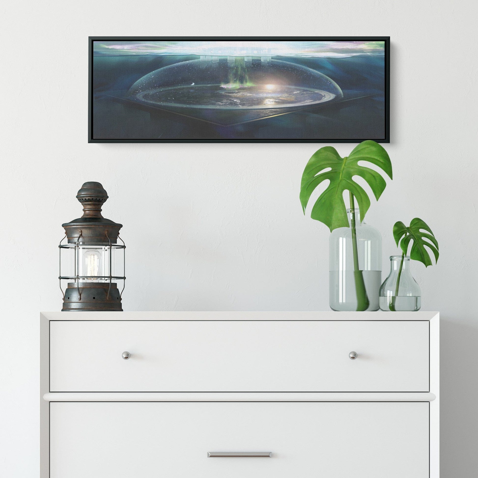 Flat Earth With Firmament Panoramic Framed Canvas Print - Awakening Righteousness