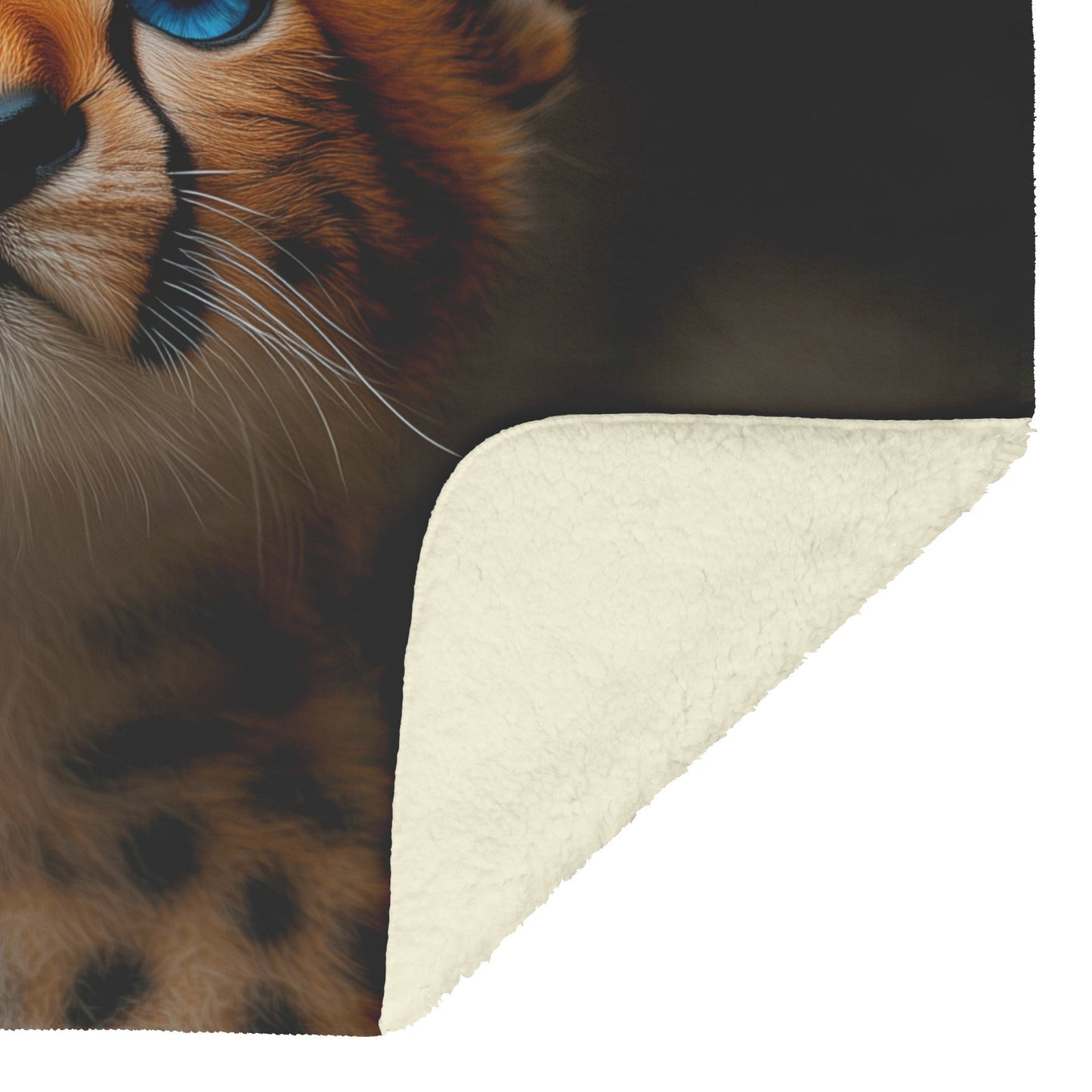 Baby Cheetah with Blue Eyes Gaze Toward the Sky Cozy Fleece Sherpa Blanket - Awakening Righteousness