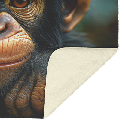 Baby Chimpanzee Smiling with Big Eyes in Playful Pose Fleece Sherpa Blanket - Awakening Righteousness