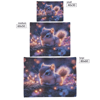 Baby Chipmunk Resting on Glowing Log Surrounded by Shimmering Moss and Bioluminescent Fireflies Fleece Sherpa Blanket - Awakening Righteousness