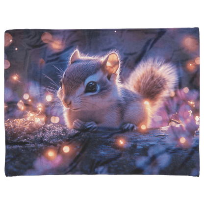 Baby Chipmunk Resting on Glowing Log Surrounded by Shimmering Moss and Bioluminescent Fireflies Fleece Sherpa Blanket - Awakening Righteousness