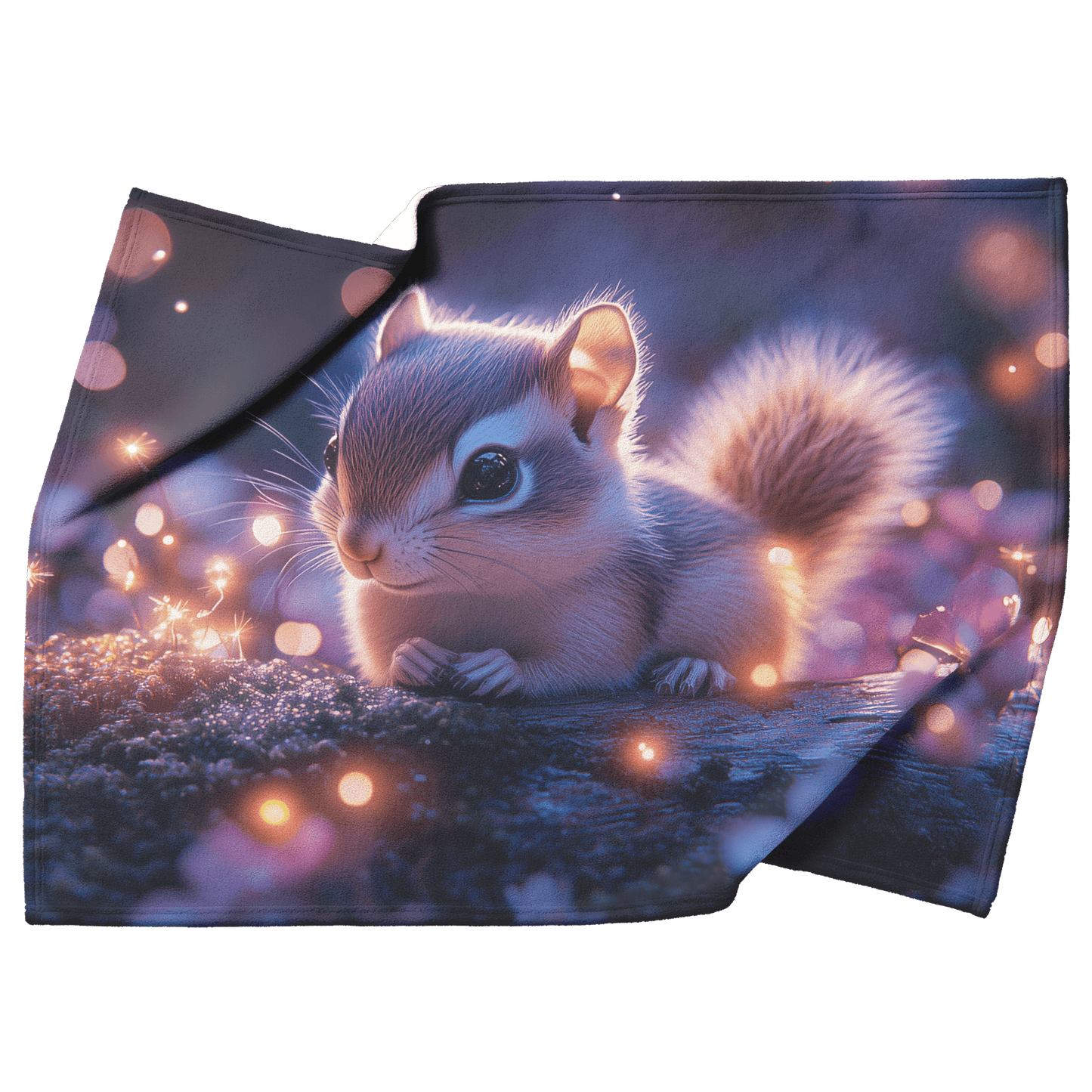 Baby Chipmunk Resting on Glowing Log Surrounded by Shimmering Moss and Bioluminescent Fireflies Fleece Sherpa Blanket - Awakening Righteousness