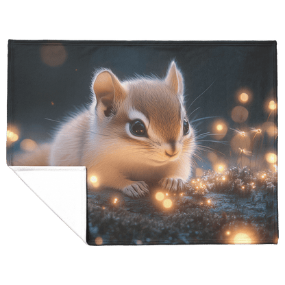 Baby Chipmunk Resting on Glowing Log Surrounded by Shimmering Moss and Bioluminescent Fireflies Fleece Sherpa Blanket - Awakening Righteousness