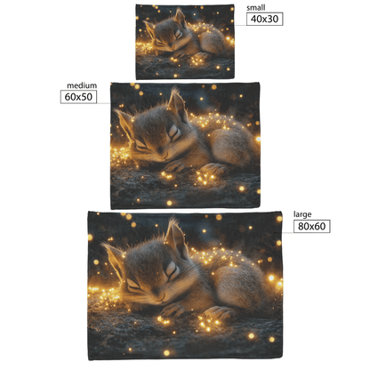 Baby Chipmunk Resting on Glowing Log Surrounded by Shimmering Moss and Bioluminescent Fireflies Fleece Sherpa Blanket - Awakening Righteousness