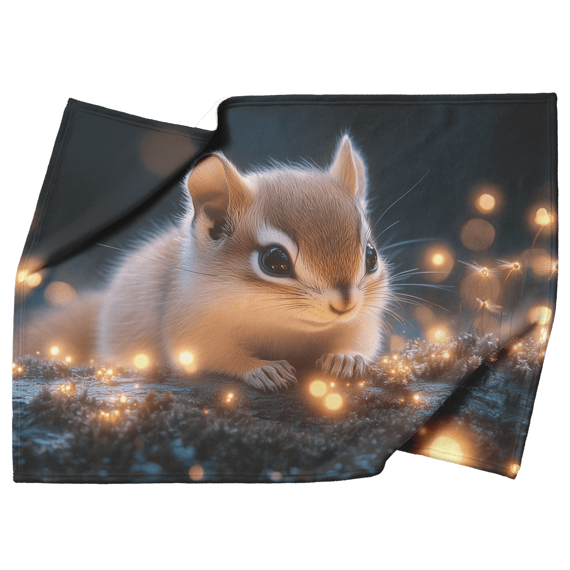 Baby Chipmunk Resting on Glowing Log Surrounded by Shimmering Moss and Bioluminescent Fireflies Fleece Sherpa Blanket - Awakening Righteousness