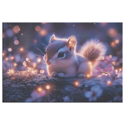 Baby Chipmunk Resting On Glowing Log With Shimmering Moss And Bioluminescent Fireflies Canvas Wall Art Decor - Awakening Righteousness
