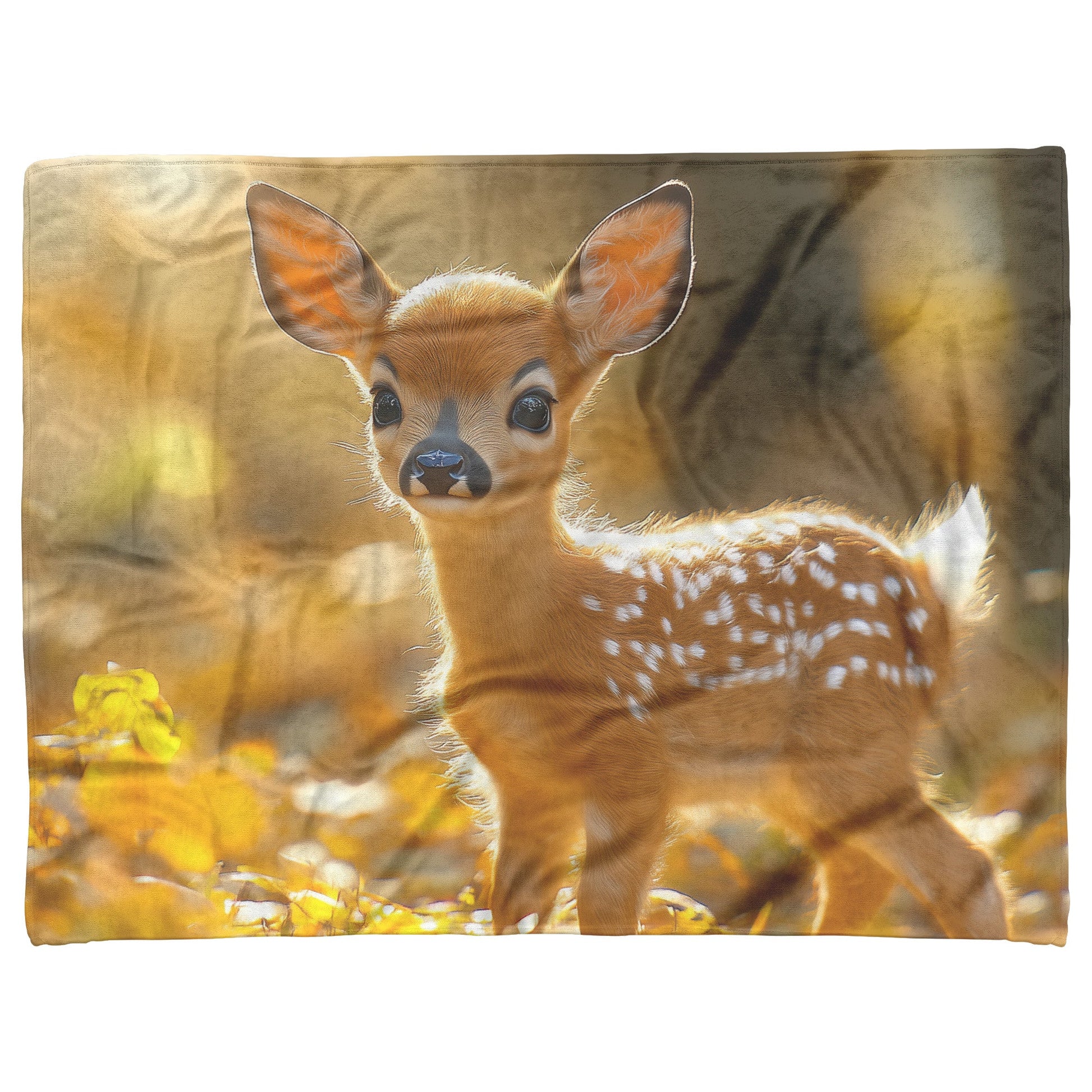 Baby Deer in Golden Autumn Forest with Sunlight and Delicate Spots Cozy Fleece Sherpa Blanket - Awakening Righteousness