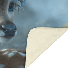Baby Deer Wearing Flower Heart Crown Gentle Pose Soft Spotted Fur Blue Eyes Dreamy Valentine Glow Photorealistic High Resolution Sherpa Fleece Blanket - Awakening Aesthetics