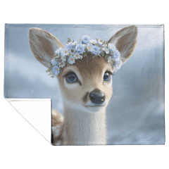 Baby Deer Wearing Flower Heart Crown Gentle Pose Soft Spotted Fur Blue Eyes Dreamy Valentine Glow Photorealistic High Resolution Sherpa Fleece Blanket - Awakening Aesthetics
