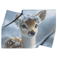 Baby Deer Wearing Flower Heart Crown Gentle Pose Soft Spotted Fur Blue Eyes Dreamy Valentine Glow Photorealistic High Resolution Sherpa Fleece Blanket - Awakening Aesthetics
