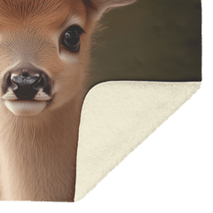 Baby Deer Wearing Flower Heart Crown Gentle Pose Soft Spotted Fur Blue Eyes Dreamy Valentine Glow Photorealistic High Resolution Sherpa Fleece Blanket - Awakening Aesthetics