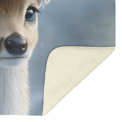 Baby Deer Wearing Flower Heart Crown Gentle Pose Soft Spotted Fur Blue Eyes Dreamy Valentine Glow Photorealistic High Resolution Sherpa Fleece Blanket - Awakening Aesthetics