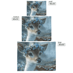 Baby Deer Wearing Flower Heart Crown Gentle Pose Soft Spotted Fur Blue Eyes Dreamy Valentine Glow Photorealistic High Resolution Sherpa Fleece Blanket - Awakening Aesthetics