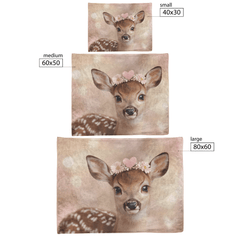 Baby Deer Wearing Flower Heart Crown Soft Spotted Fur Blue Eyes Dreamy Glow Photorealistic High Resolution Cozy Sherpa Fleece Blanket - Awakening Aesthetics