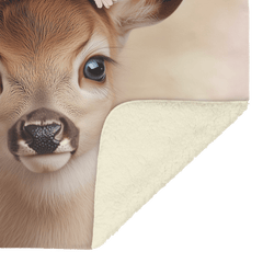 Baby Deer Wearing Flower Heart Crown Soft Spotted Fur Blue Eyes Dreamy Glow Photorealistic High Resolution Cozy Sherpa Fleece Blanket - Awakening Aesthetics