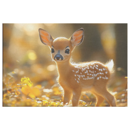 Baby Deer with Large Eyes in Golden Autumn Forest Canvas Wall Art Décor - Awakening Righteousness