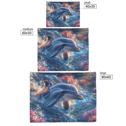 Baby Dolphin Swimming in Glowing Crystal Clear Ocean Magical Light Pink Flowers Fleece Sherpa Blanket - Awakening Righteousness