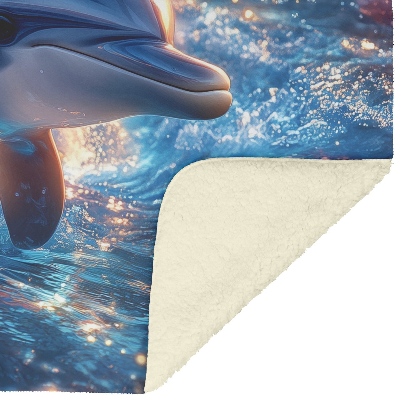 Baby Dolphin Swimming in Glowing Crystal Clear Ocean Magical Light Pink Flowers Fleece Sherpa Blanket - Awakening Righteousness
