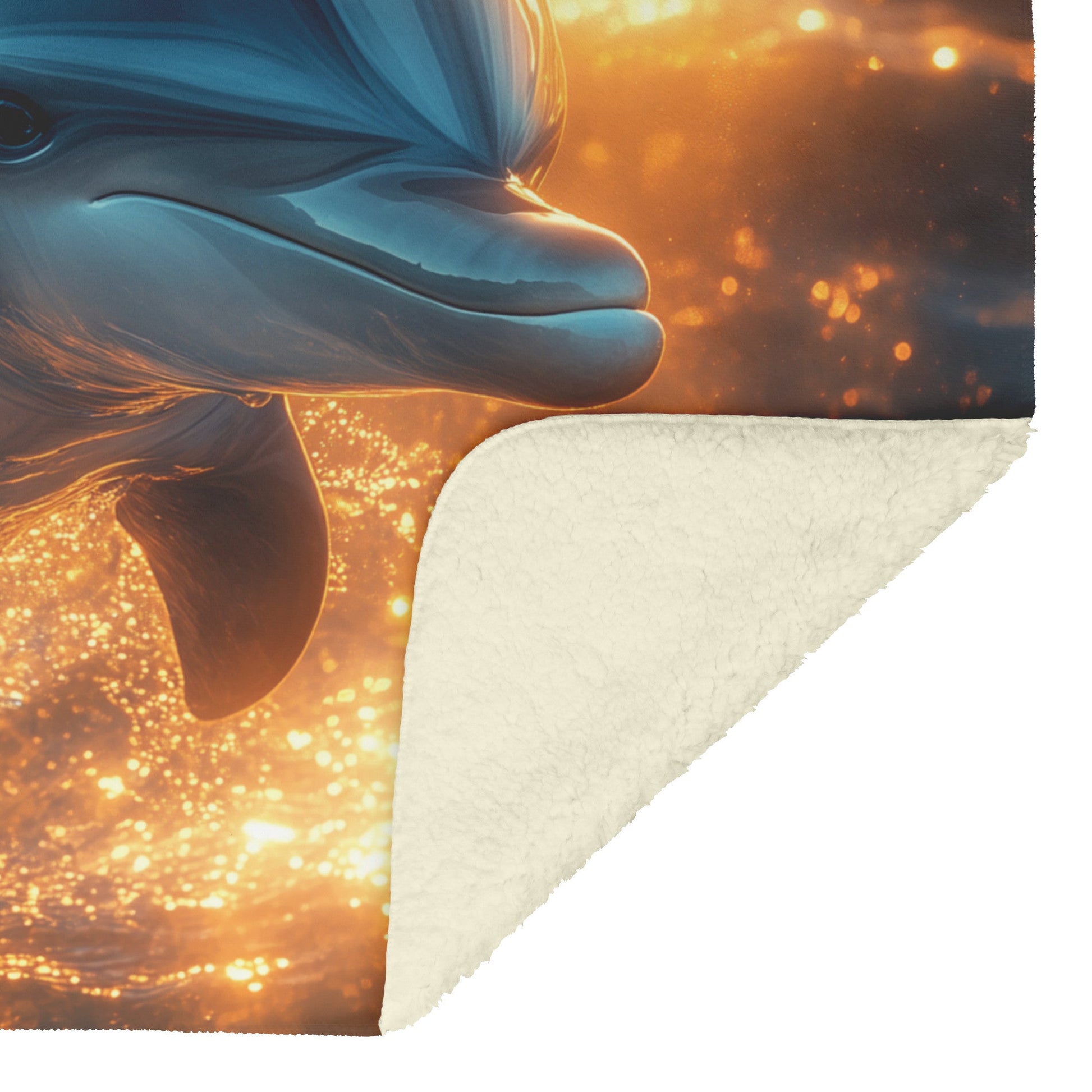 Baby Dolphin Swimming in Glowing Crystal Clear Ocean Water Magical Light Sherpa Fleece Blanket - Awakening Righteousness