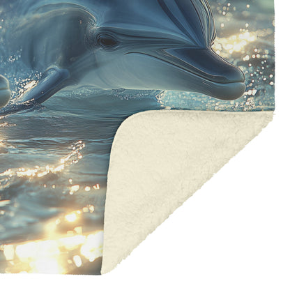 Baby Dolphin Swimming with Mother in Glowing Crystal Clear Ocean Magical Light Sherpa Fleece Blanket - Awakening Righteousness