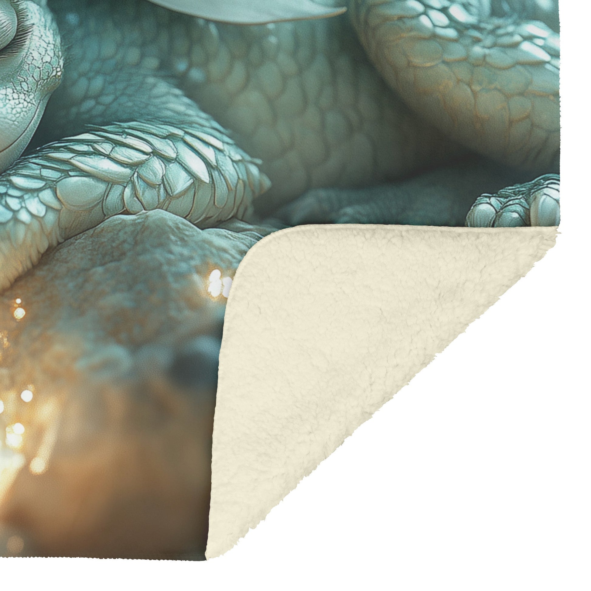 Baby Dragon Resting on Glowing Crystal with Shimmering Light and Mist in Magical Cave Fleece Sherpa Blanket - Awakening Righteousness