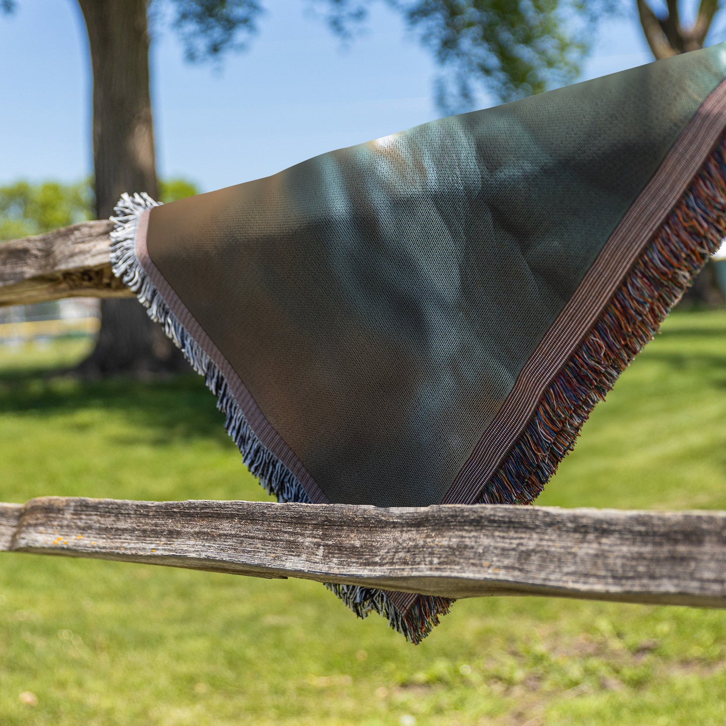 Baby Dragon Resting on Glowing Crystal with Shimmering Light and Mist in Magical Cave Woven Throw Blanket - Awakening Righteousness