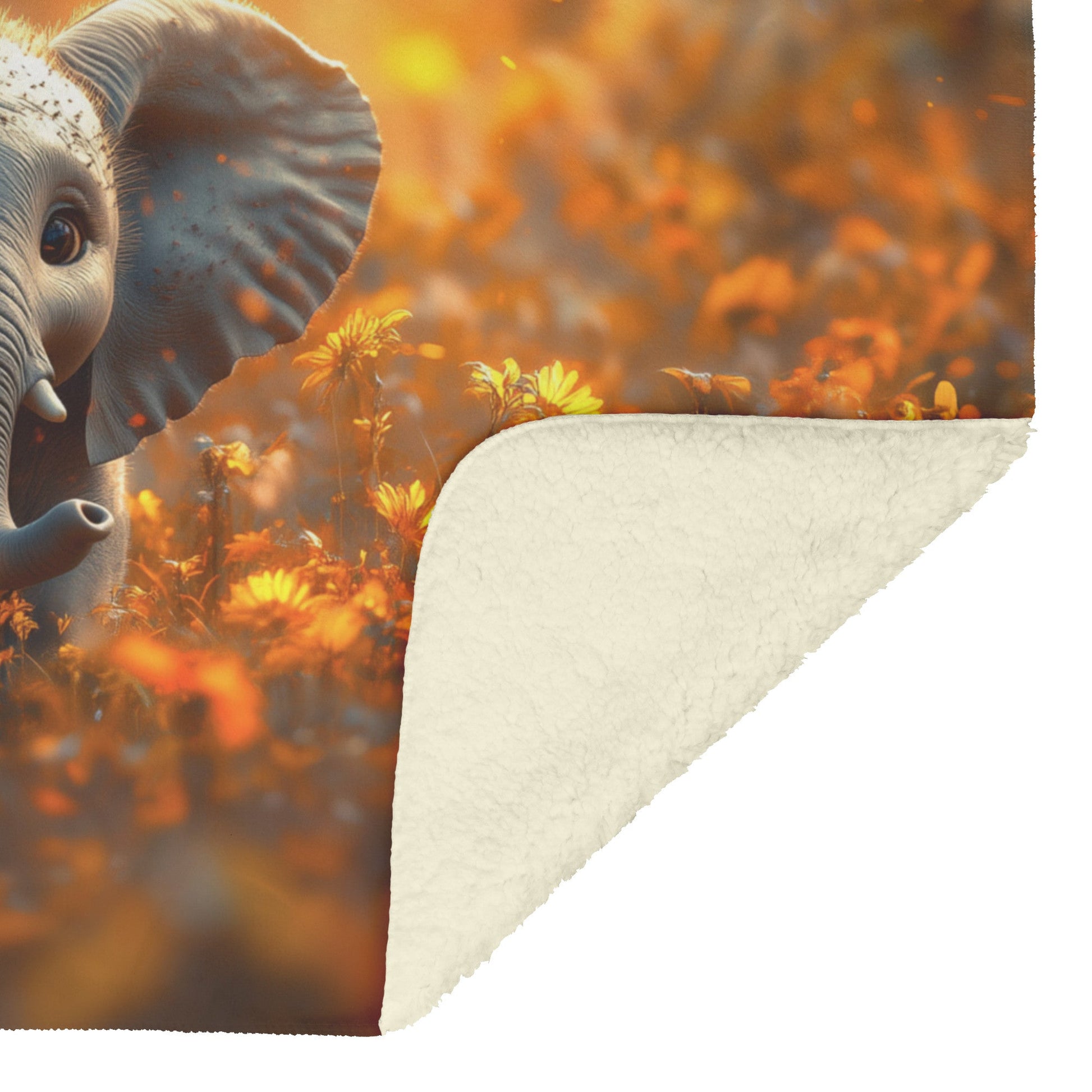 Baby Elephant in Golden Field Cozy Sherpa Fleece Blanket - Awakening Righteousness