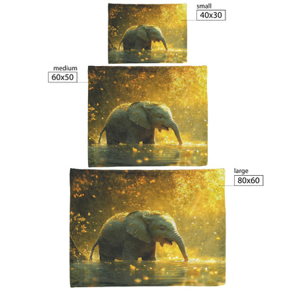 Baby Elephant Playing in Crystal Clear River Glowing Green Trees Soft Golden Sunlight Serene Sherpa Fleece Blanket - Awakening Righteousness