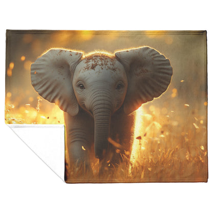 Baby Elephant Walking Through Tall Golden Grass Surrounded by Soft Sunlight Hyper-Detailed Natural Scenery Blanket - Awakening Righteousness
