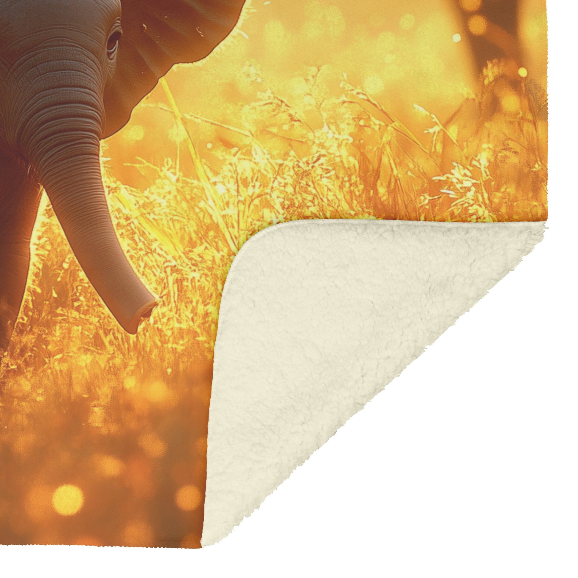 Baby Elephant Walking Through Tall Golden Grass Surrounded by Soft Sunlight Hyper-Detailed Natural Scenery Blanket - Awakening Righteousness