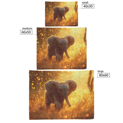 Baby Elephant Walking Through Tall Golden Grass Surrounded by Soft Sunlight Hyper-Detailed Natural Scenery Blanket - Awakening Righteousness