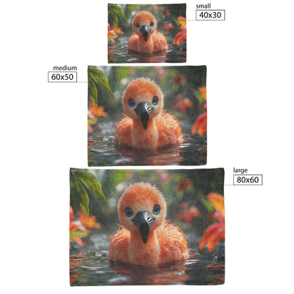 Baby Flamingo with Blue Eyes in Tropical Water Cozy Fleece Sherpa Blanket - Awakening Righteousness