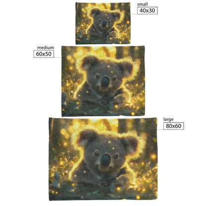 Baby Koala Sitting in Magical Forest Surrounded by Glowing Fireflies and Soft Green Light Fleece Sherpa Blanket - Awakening Righteousness