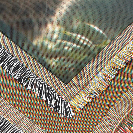 Baby Leopard Cub with Blue Eyes in Lush Jungle Cozy Woven Throw Blanket - Awakening Righteousness