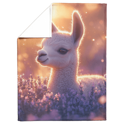 Baby Llama Resting in Field of Lavender Flowers Surrounded by Soft Glowing Light Fleece Sherpa Blanket - Awakening Righteousness