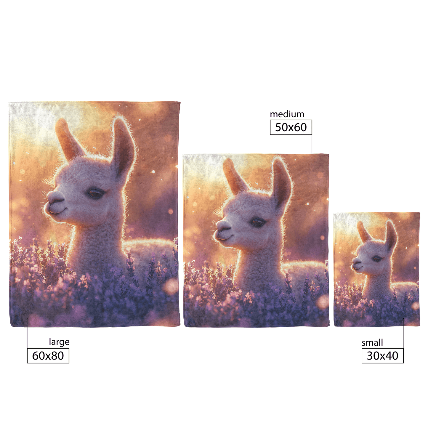 Baby Llama Resting in Field of Lavender Flowers Surrounded by Soft Glowing Light Fleece Sherpa Blanket - Awakening Righteousness