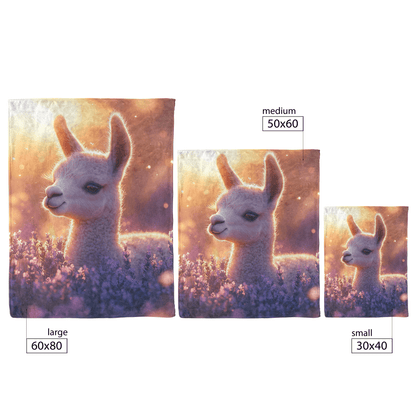 Baby Llama Resting in Field of Lavender Flowers Surrounded by Soft Glowing Light Fleece Sherpa Blanket - Awakening Righteousness