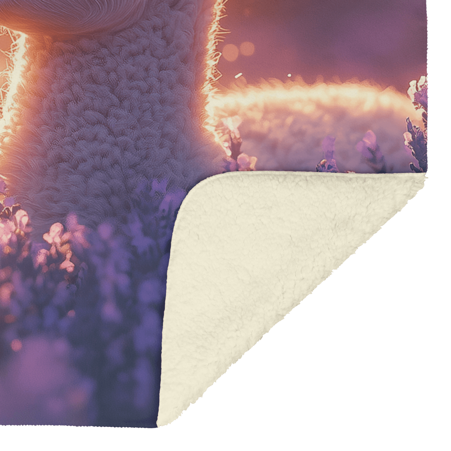 Baby Llama Resting in Field of Lavender Flowers Surrounded by Soft Glowing Light Fleece Sherpa Blanket - Awakening Righteousness