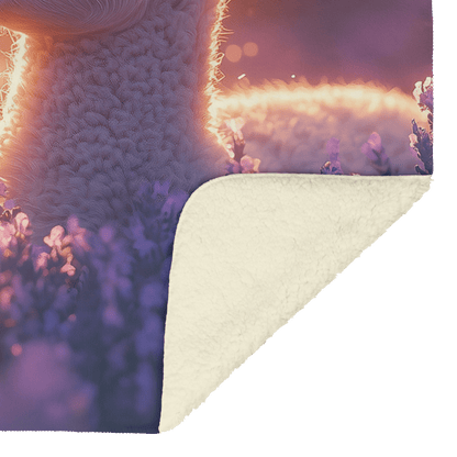 Baby Llama Resting in Field of Lavender Flowers Surrounded by Soft Glowing Light Fleece Sherpa Blanket - Awakening Righteousness
