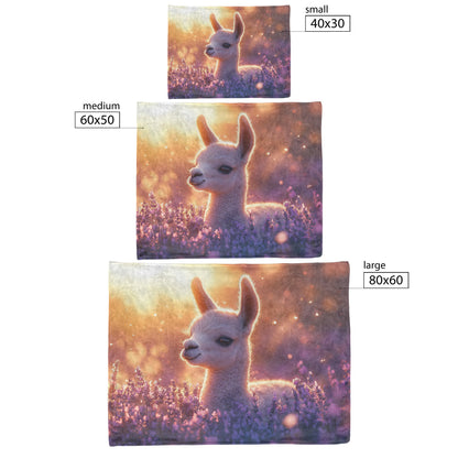 Baby Llama Resting in Lavender Field Soft Glowing Light Peaceful Serene Natural Setting Sherpa Fleece Blanket - Awakening Righteousness