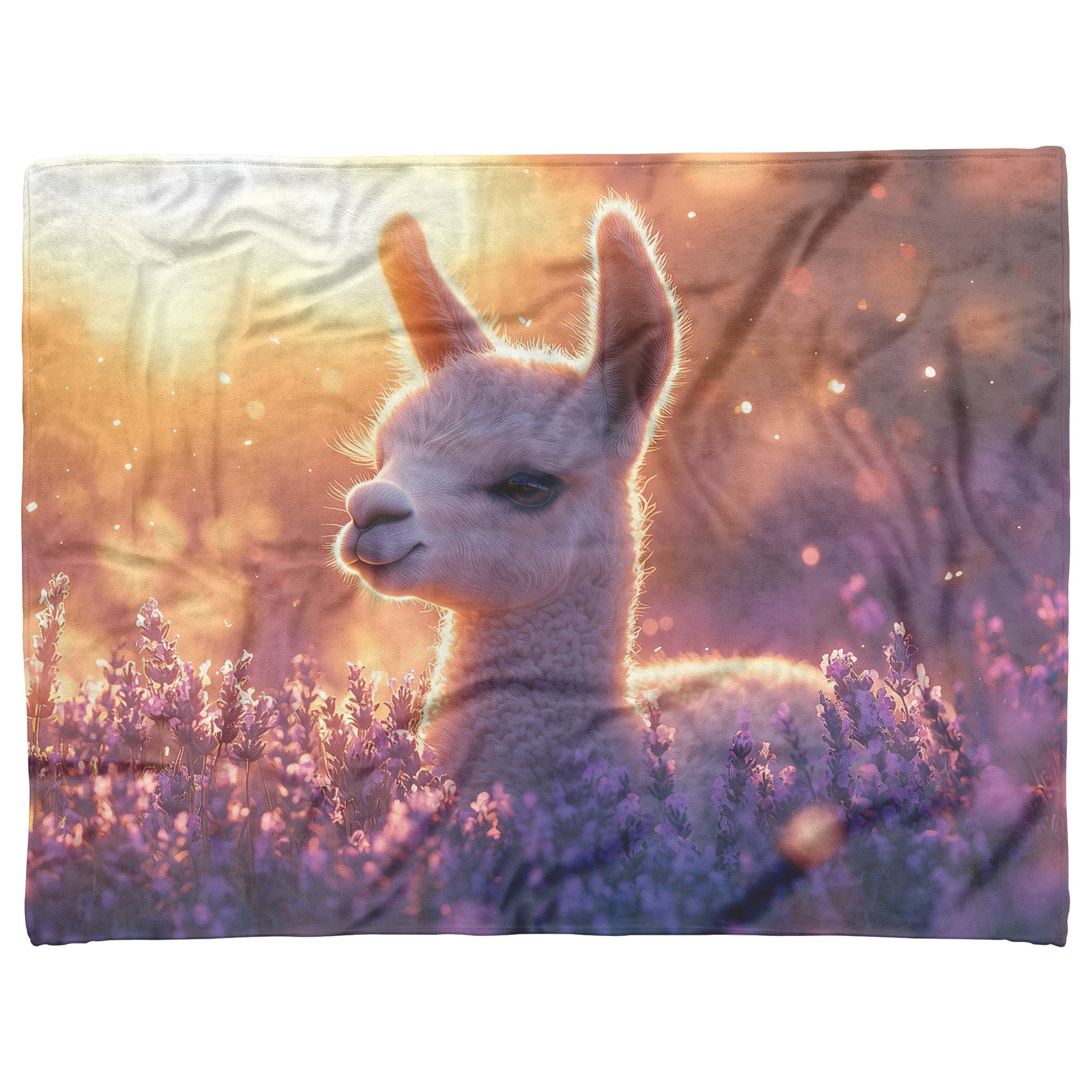 Baby Llama Resting in Lavender Field Soft Glowing Light Peaceful Serene Natural Setting Sherpa Fleece Blanket - Awakening Righteousness
