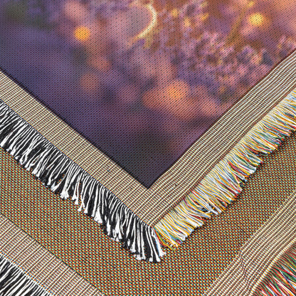 Baby Llama Resting in Lavender Field Surrounded by Soft Glowing Light on Woven Throw Blanket - Awakening Righteousness