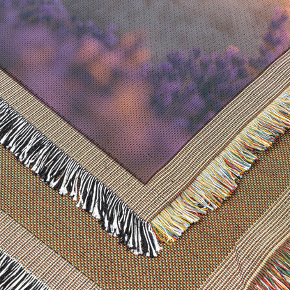 Baby Llama Resting in Lavender Field Surrounded by Soft Glowing Light on Woven Throw Blanket - Awakening Righteousness